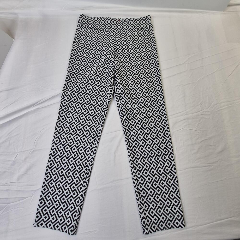 Krazy Larry Pants Womens 8 Black Geometric Ankle Slim Pull On Stretch Ponte USA